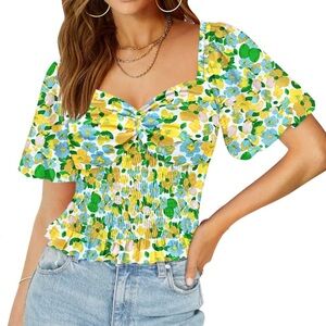 DOROSE Women’s Balloon-Sleeve Floral Sweetheart Top